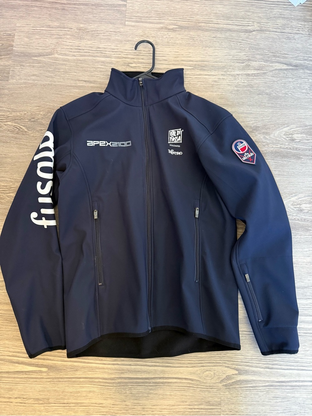 Fusalp Navy Softshell Jacket with White APEX2100 Ski Branding
